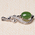wholesale [925 Sterling Silver] Hetian Jade Pendant with Certificate, Retro Ethnic Style Green Jade Necklace Pendant for Women-0-2