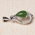 wholesale 925 Silver Inlaid Green Jade Pendant with Certificate, Fashionable Hollow-Out Jade Waterdrop Necklace Pendant for Wholesale-0-2