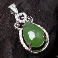 wholesale 925 Sterling Silver Inlaid Hetian Jade Pendant, Ethnic Style Hollow-Out Waterdrop Jade Necklace for Women with Certificate-0-5