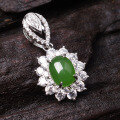 wholesale 925 Sterling Silver Inlaid with Hetian Jade Pendant Factory Direct with Certificate Ethnic Style Green Jade Necklace-0-5