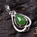 wholesale 925 Silver Inlaid Green Jade Pendant with Certificate, Fashionable Hollow-Out Jade Waterdrop Necklace Pendant for Wholesale-0-1