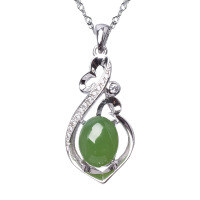 wholesale [925 Sterling Silver] Hetian Jade Pendant with Certificate, Retro Ethnic Style Green Jade Necklace Pendant for Women-Jadeite 7*9mm pendant (without chain)  925 silver