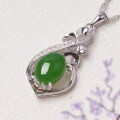 wholesale [925 Sterling Silver] Hetian Jade Pendant with Certificate, Retro Ethnic Style Green Jade Necklace Pendant for Women-0-1