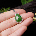 wholesale 925 sterling silver inlaid with Hetian jade pendant with certificate, wholesale green jade pendant, water-drop old material jade necklace pendant-0-1