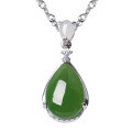 wholesale [925 Sterling Silver] Exquisite Certified Hetian Jade Pendant, Vintage Ethnic Style Waterdrop Green Jasper Necklace for Women-0-4