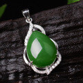 wholesale 925 sterling silver inlaid with Hetian jade pendant with certificate, wholesale green jade pendant, water-drop old material jade necklace pendant-0-3