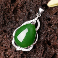 wholesale 925 sterling silver inlaid with Hetian jade pendant with certificate, wholesale green jade pendant, water-drop old material jade necklace pendant-0-5