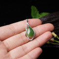 wholesale 925 Silver Inlaid Hetian Jade Pendant Water Drop Green Jade Jewelry with Certificate Retro Style Green Necklace for Women-0-1