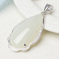 wholesale 925 Silver Pure Silver Waterdrop Hetian Jade Pendant with Certificate, Minimalist New Chinese Style-0-1