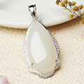 wholesale 925 Silver Pure Silver Waterdrop Hetian Jade Pendant with Certificate, Minimalist New Chinese Style-0-2