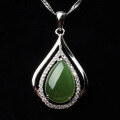 wholesale Vintage Hetian jade waterdrop green jade pendant with certificate, set in 925 silver vase-0-6