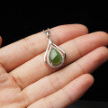 wholesale Vintage Hetian jade waterdrop green jade pendant with certificate, set in 925 silver vase-0-5