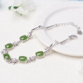 wholesale 925 Silver Vintage Chinese Style Four-Leaf Clover Inlaid with Hetian Jasper Green Jade Bracelet for Women with Certificate-0-2