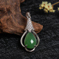 wholesale 925 Sterling Silver Wholesale Ethnic Style Inlaid with Hetian Jade Pendant with Certificate, Green Jade Teardrop-shaped Pendant for Women-0-5