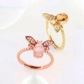 wholesale Sterling Silver Adjustable Bee Ring with Natural Pink and Yellow Gemstones, Niche Design by Airmey Original-0-3