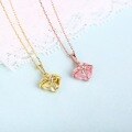 wholesale 925 Sterling Silver Jewelry Wholesale Manufacturer of Japanese and Korean New Style Pink Quartz Lemon Crystal Heart Bow Pendant Necklace for Women-0-4