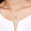 wholesale 925 Sterling Silver Pendant with Long Teardrop Hetian Jade Inlay, Elegant White Jade Pendant for Women, Comes with Appraisal Certificate-0-3