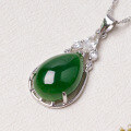wholesale 925 Silver Hetian Jade Pendant Appraisal Certificate Water Drop Green Jade Retro Ethnic Style Silver Jewelry Necklace-0-3