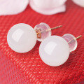 wholesale 18K Rose Gold Hetian Jade Bead Earrings with Certificate, White Jade Round Bead Earrings for Women, Natural Gemstone Rose Gold Ear Studs-0-1