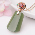 wholesale Rose gold plated 925 silver with Hetian jade pendant, certified, garnet inlaid jade plaque pendant necklace for women-0-2