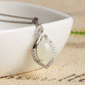 wholesale 925 sterling silver inlaid with antique-style Hetian jade pendant featuring a cabochon white jade, comes with certificate, women's small necklace accessory-0-6