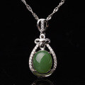 wholesale 925 Sterling Silver Inlaid Hetian Jade Necklace with Certificate, Minimalist Hollow-out National Trend Ancient Style Green Jade Pendant, Gift for Mom-0-6
