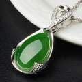 wholesale 925 sterling silver inlaid with certified Hetian jade pendant, minimalist antique-style green jade drop necklace for women-0-6