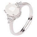 wholesale 925 Silver Inlaid White Jade Open-Ended Women's Ring with Certificate, Cheongsam Style Natural Jade Jewelry Adjustable Hetian Jade Ring-0-4