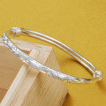 wholesale S999 Sterling Silver, Adjustable Push-Pull Solid Bangle Bracelet, Fashionable Pure Silver Gift for Girlfriend-0-2