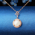 wholesale Rose gold-plated sterling silver inlaid semi-circular Hetian jade pendant necklace for women, European and American fashion minimalist style-0-0