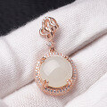 wholesale Rose gold-plated sterling silver inlaid semi-circular Hetian jade pendant necklace for women, European and American fashion minimalist style-0-1