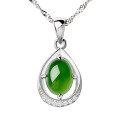 wholesale 925 Silver with Certificate Inlaid Jasper Necklace for Women, Vintage Ethnic Style Green Jade Pendant, Hetian Jade Pendant-0-4