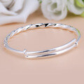 wholesale Solid 990 Silver Adjustable Twisted Smooth Hollow Bangle Bracelet for Women-0-1