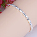 wholesale Solid 990 Silver Adjustable Twisted Smooth Hollow Bangle Bracelet for Women-0-2