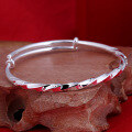 wholesale Solid 990 Silver Adjustable Twisted Smooth Hollow Bangle Bracelet for Women-0-3