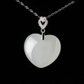 wholesale 925 Sterling Silver Inlaid Heart-Shaped White Jade Pendant with Certificate, Minimalist Ancient Style Necklace for Women-0-6