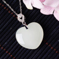 wholesale 925 Sterling Silver Inlaid Heart-Shaped White Jade Pendant with Certificate, Minimalist Ancient Style Necklace for Women-0-1