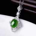 wholesale 925 Silver Rhombus Setting Cabochon Hetian Jade Pendant with Appraisal Certificate, Factory Direct-0-0
