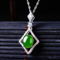 wholesale 925 Silver Rhombus Setting Cabochon Hetian Jade Pendant with Appraisal Certificate, Factory Direct-0-3