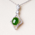 wholesale 925 Silver Rhombus Setting Cabochon Hetian Jade Pendant with Appraisal Certificate, Factory Direct-0-2