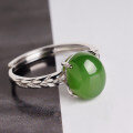 wholesale 925 Sterling Silver Inlaid Cabochon Jasper Ring with Certificate, Simple and Elegant Hetian Jade Adjustable Women's Ring, Natural Gemstone Band-0-0