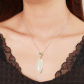 wholesale 925 Sterling Silver Embroidered Willow Leaf Hetian Jade Pendant for Vintage Style Hanfu Qipao Necklace-0-1