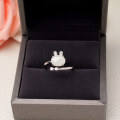 wholesale 925 Sterling Silver with Hetian Jade Inlaid Openable Adjustable Zodiac Rabbit Ring Birthday Gift for Women-0-3