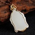 wholesale 18K gold inlaid white jade Buddha head pendant for women with certificate, natural jade necklace pendant-0-2