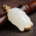 wholesale 18K gold inlaid white jade Buddha head pendant for women with certificate, natural jade necklace pendant-0-1