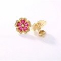wholesale 925 sterling silver plated with gold, Korean-style women's jewelry, ruby earrings, floral gemstone stud earrings, direct factory supply-0-2