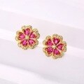 wholesale 925 sterling silver plated with gold, Korean-style women's jewelry, ruby earrings, floral gemstone stud earrings, direct factory supply-0-1