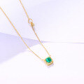 wholesale S925 sterling silver minimalist geometric square elegant emerald green zircon necklace for women wholesale clearance-0-3