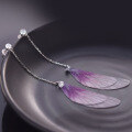 wholesale S925 Sterling Silver Women's Earrings, Small Fresh and Elegant Diamond-Inlaid Purple Angel Wing Ear Drops, Women's Ear Jewelry Wholesale-0-1