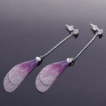 wholesale S925 Sterling Silver Women's Earrings, Small Fresh and Elegant Diamond-Inlaid Purple Angel Wing Ear Drops, Women's Ear Jewelry Wholesale-0-3